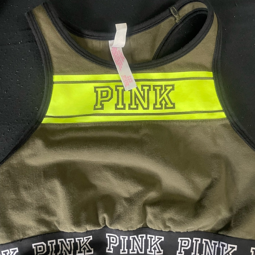 PINK Victoria's Secret Green and Black Sports Bra